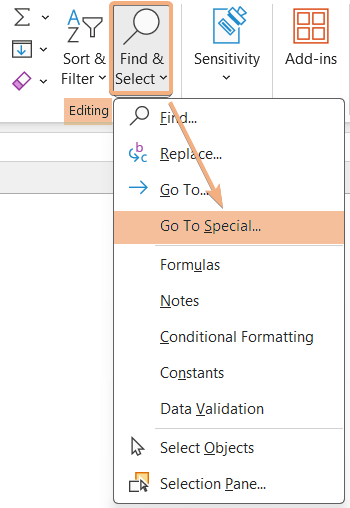 Access Go to Special option to find out cells containing error in Pivot Table 