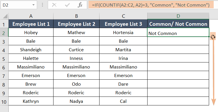 Applying the IF-COUNTIF function to compare values in three columns