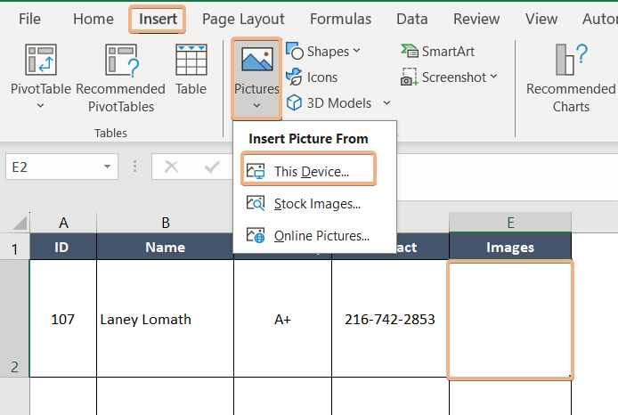 Inserting image to cell using keyboard shortcut