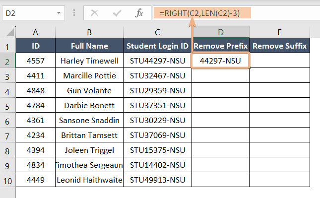 Right and LEN functions to remove prefix