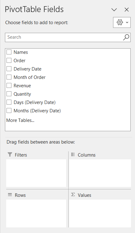 PivotTable Fields to choose fields and sort it