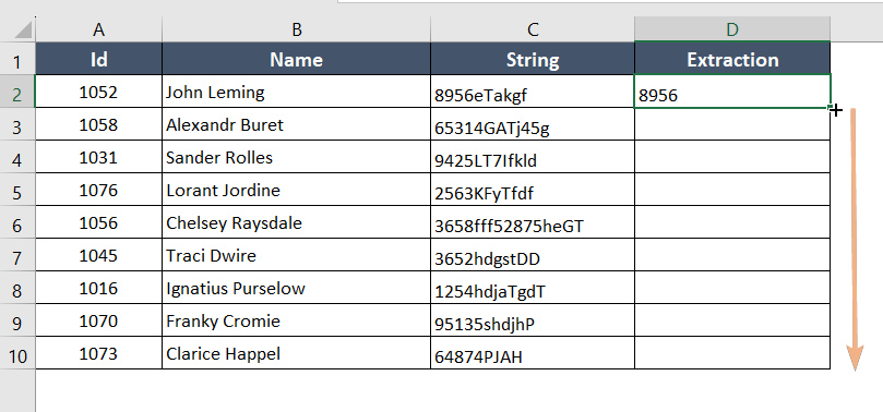 Dragging and utilizing multiple functions for extracting digits from a string.