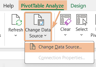 Change Data Source option in Excel 