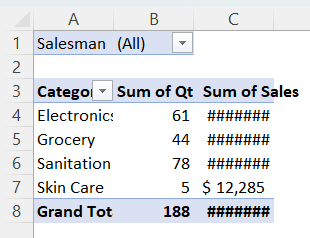 Moved the PivotTable using shortcut key in Excel