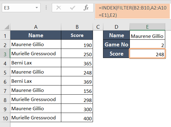 Using FILTER function to find second match