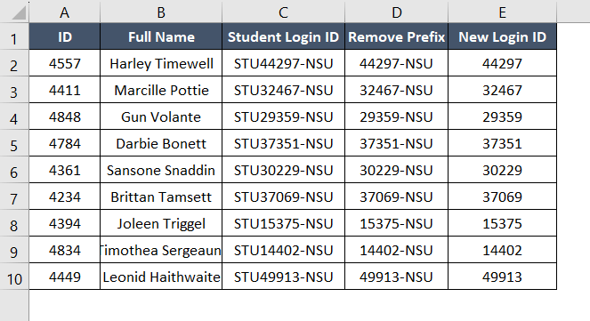 Final result for Find and Replace to remove prefix and suffix simultaneously