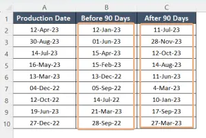 How to Calculate 90 Days Before/After a Specific Date in Excel