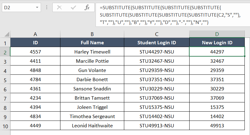 SUBSTITUTE functions to remove prefix and suffix simultaneously 