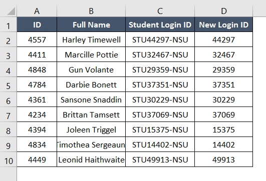 Final result for SUBSTITUTE and LEN function to remove prefix and suffix simultaneously