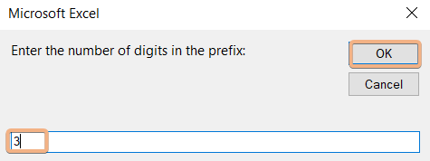 number of digit selection for prefix