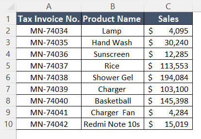 Showing the dataset of sheet 1 to create Pivot Table from multiple sheets 