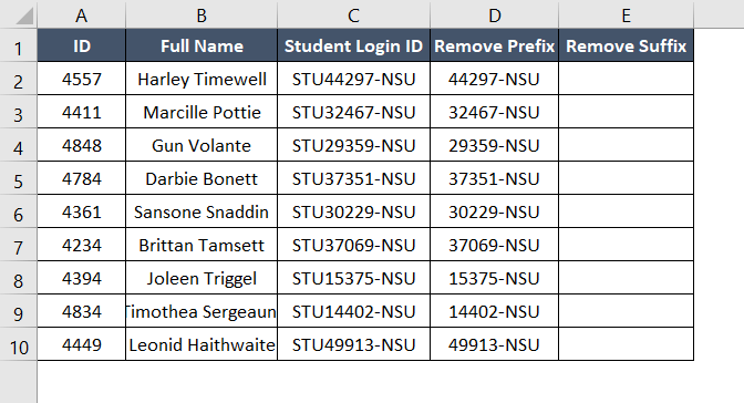 Final result for removing prefix by find and replace method