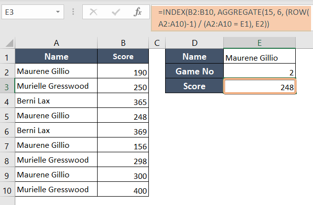 Using AGGREGATE function to find second match