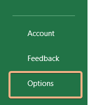 "Options" in Excel