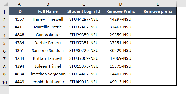 Final result for removing prefix using VBA code