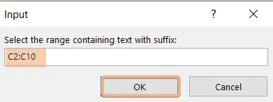 Input range selection for suffix