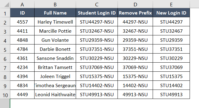 Final result for removing suffix by VBA code