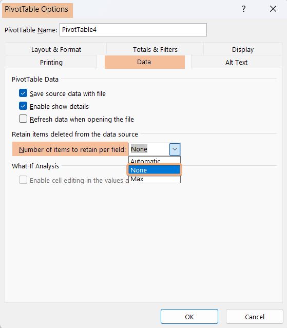 Chose None in Number of items to retain per field to clear cache