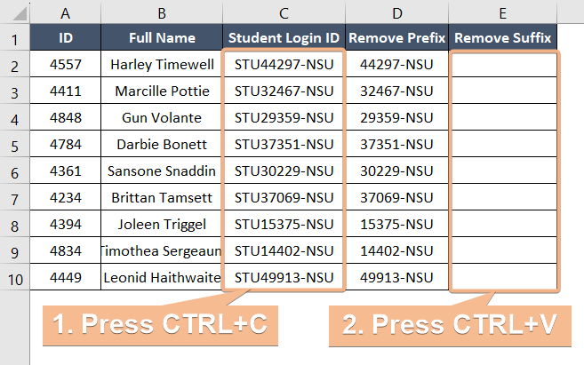 Find and replace copy and paste for removing suffix