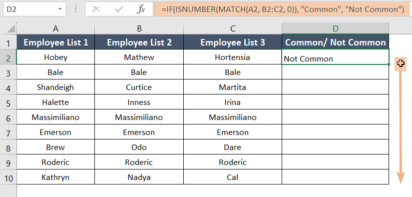 The combination of IF, ISNUMBER and MATCH functions to compare three columns in Excel