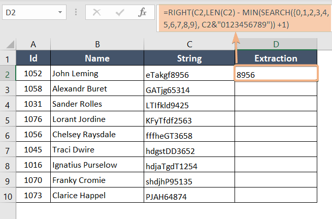 Combination of RIGHT MIN and SEARCH functions for extract digit from right side of the string