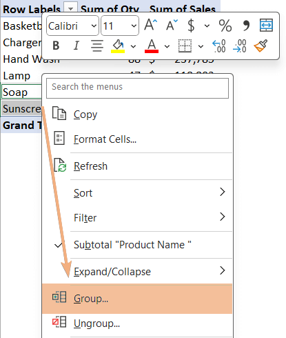 Errors in grouping that contains text in Excel Pivot Table 