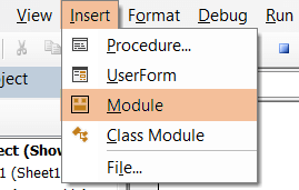 Inserted Module to paste VBA code to show Pivot Table Fields in Excel