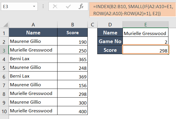 Using IF & SMALL function to find second match