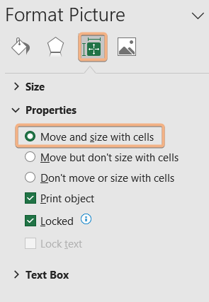 Again format picture move and size to cell using keyboard shortcut