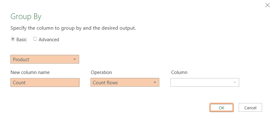 Group by window in power query editor