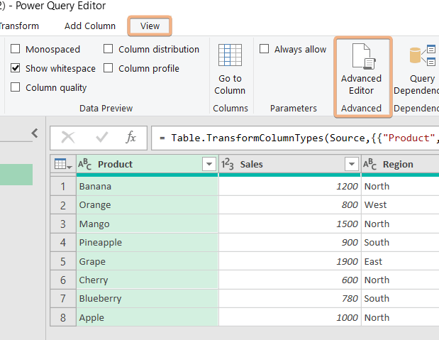 Viewing Advanced Editor option for IF statement multiple criteria in Power Query