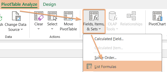 List of formulas option to see the added calculated field with formula