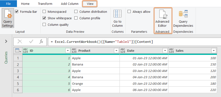 Opening Advanced editor from view tab to remove duplicates and keep latest