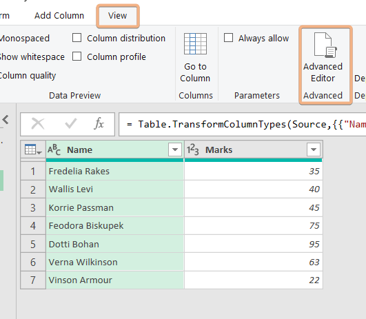 Opening Advanced Editor to create a new column using IF statement