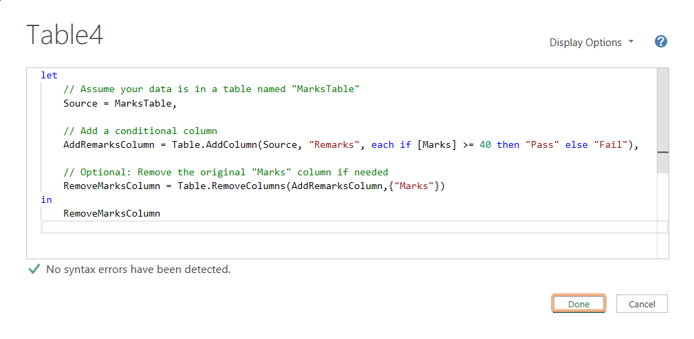 Advanced Editor Script to create a new column using IF statement