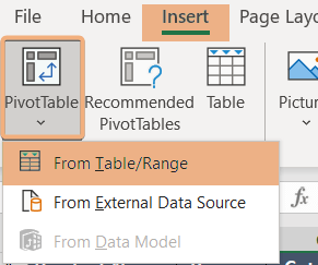 Insert Pivot Table option to add slicer in Excel 