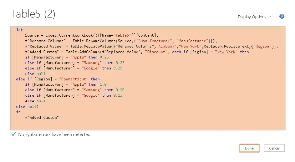 M codes of IF statement multiple criteria in Power Query