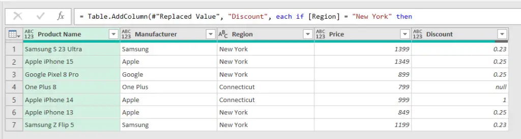 Newly added column in power query using IF statement multiple criteria in Advanced editor Feature