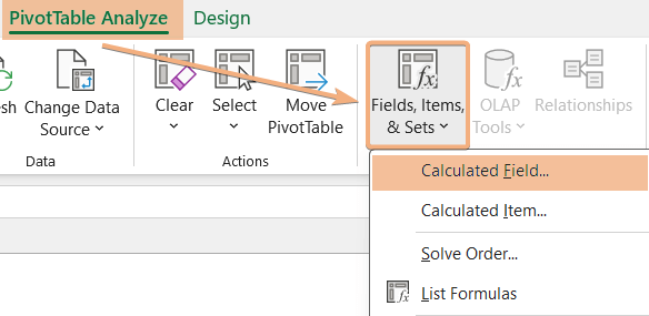 Accessed calculated field to see the difference of 2 columns in excel Pivot Table