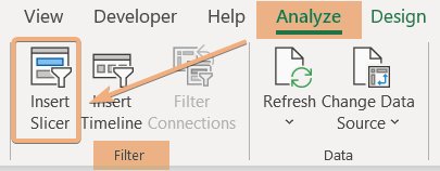 Accessed Analyze tab to insert slicer to filter multiple Pivot Tables