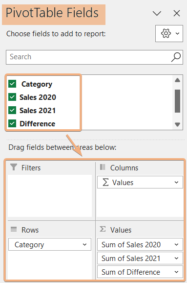 Arrange Pivot Table from PivotTable Fields to add calculated field with IF statement