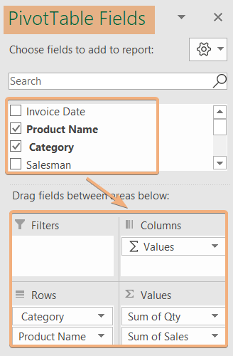 Arranged Pivot Table from PivotTable Fields to connect two slicer in Excel