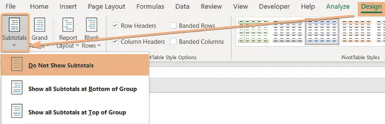 How to Remove Subtotals in Excel Pivot Table [4 Methods]