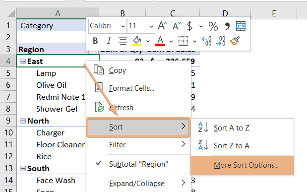 How to Custom Sort in Excel Pivot Table [2 Methods] - Excelgraduate