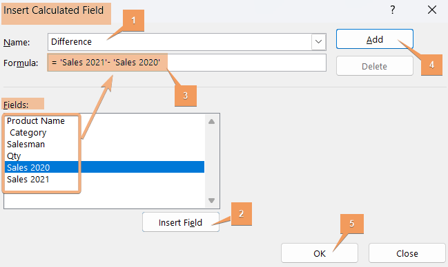 Steps to insert a formula to calculate the difference of 2 columns