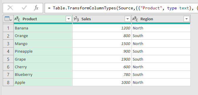 Dataset view in Power Query Editor