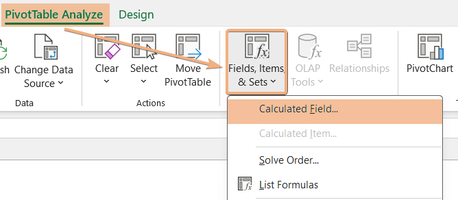 Accessed Calculated Field to add the formula in Excel Pivot Table