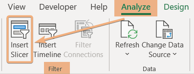Accessed Analyze tab to insert slicer connecting slicers in Excel