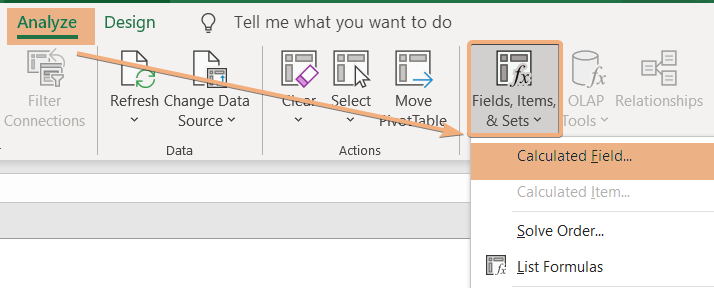 Accessed calculated field to insert a formula in the Excel Pivot Table
