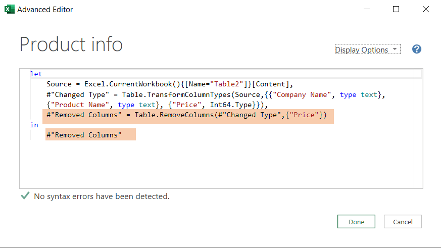 M language in power query